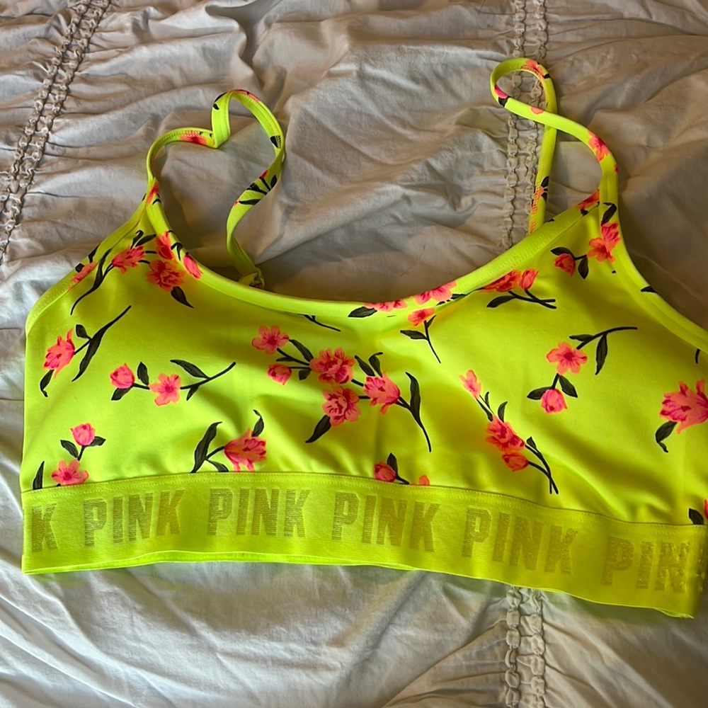 Yellow and pink flower sports bra